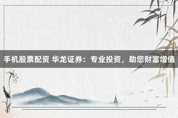 手机股票配资 华龙证券：专业投资，助您财富增值