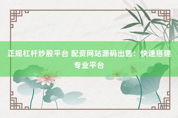 正规杠杆炒股平台 配资网站源码出售：快速搭建专业平台