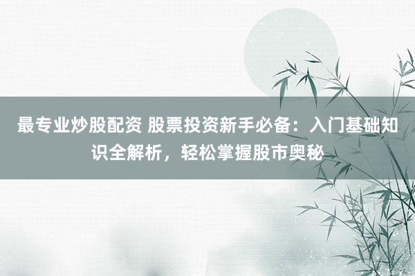 最专业炒股配资 股票投资新手必备：入门基础知识全解析，轻松掌握股市奥秘