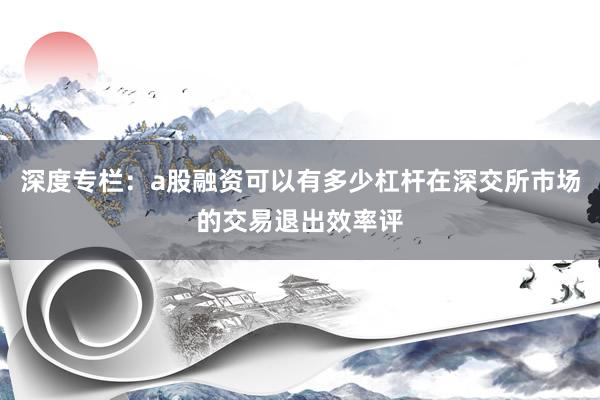 深度专栏：a股融资可以有多少杠杆在深交所市场的交易退出效率评