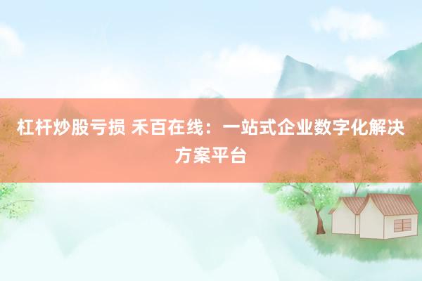 杠杆炒股亏损 禾百在线：一站式企业数字化解决方案平台